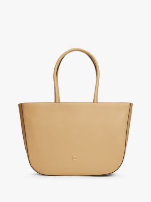 khaki torba hilfiger icon typu tote z taśmą z logo dla kobiety - tommy hilfiger