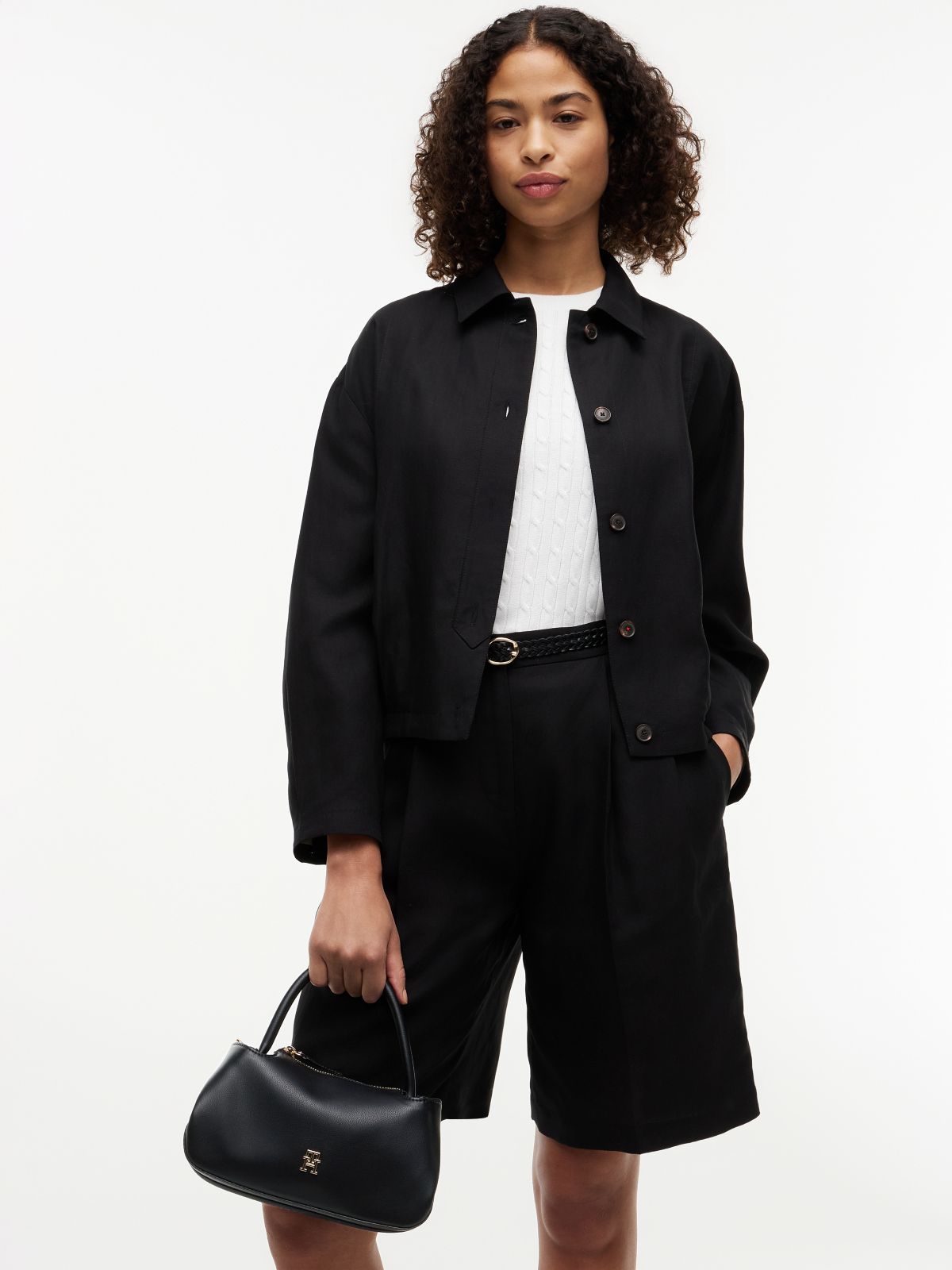 TH Monogram Repeat Logo Satchel — Black