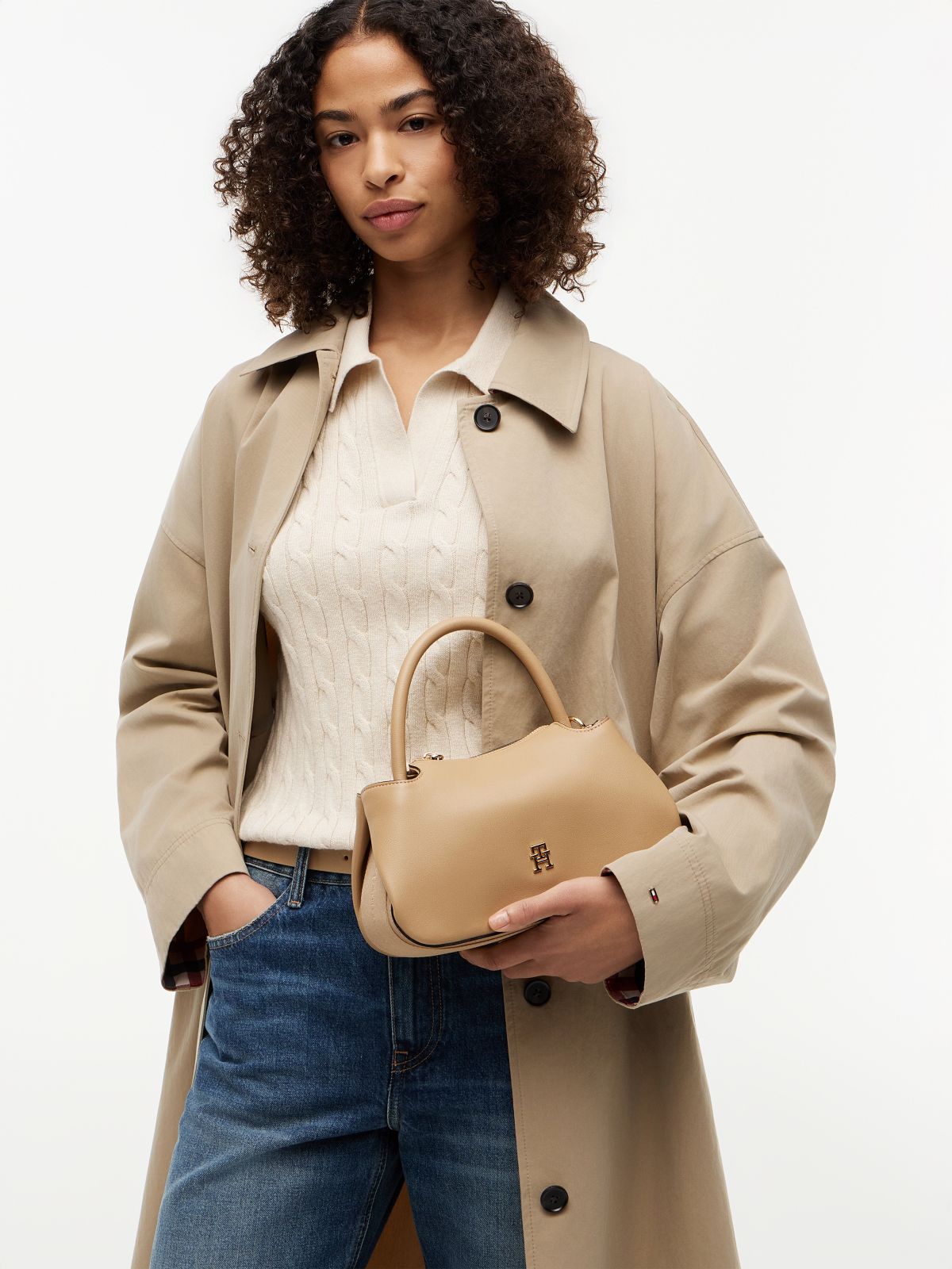 TH Monogram Repeat Logo Satchel — Khaki