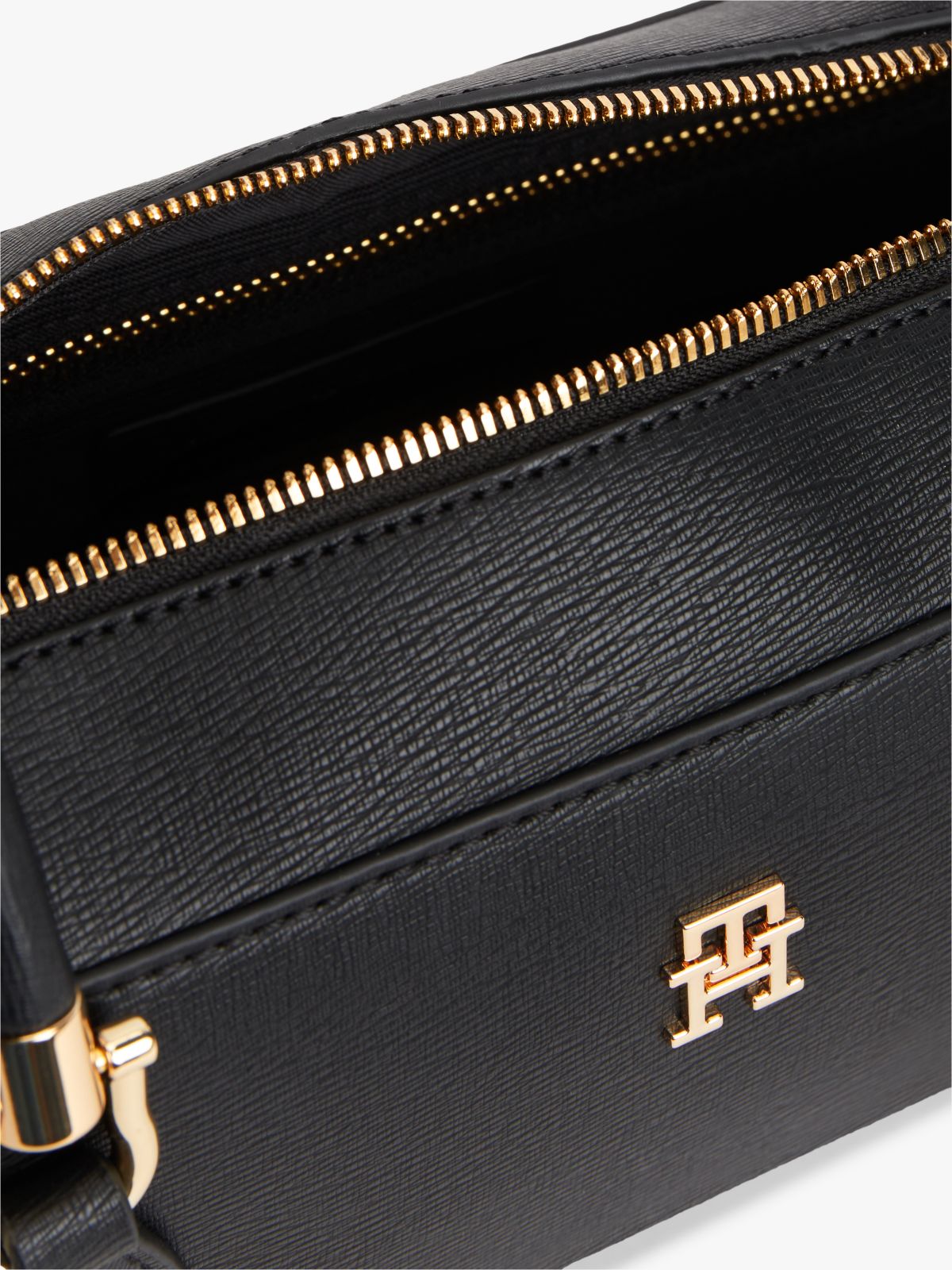 TH Monogram Textured Shoulder Bag — Black