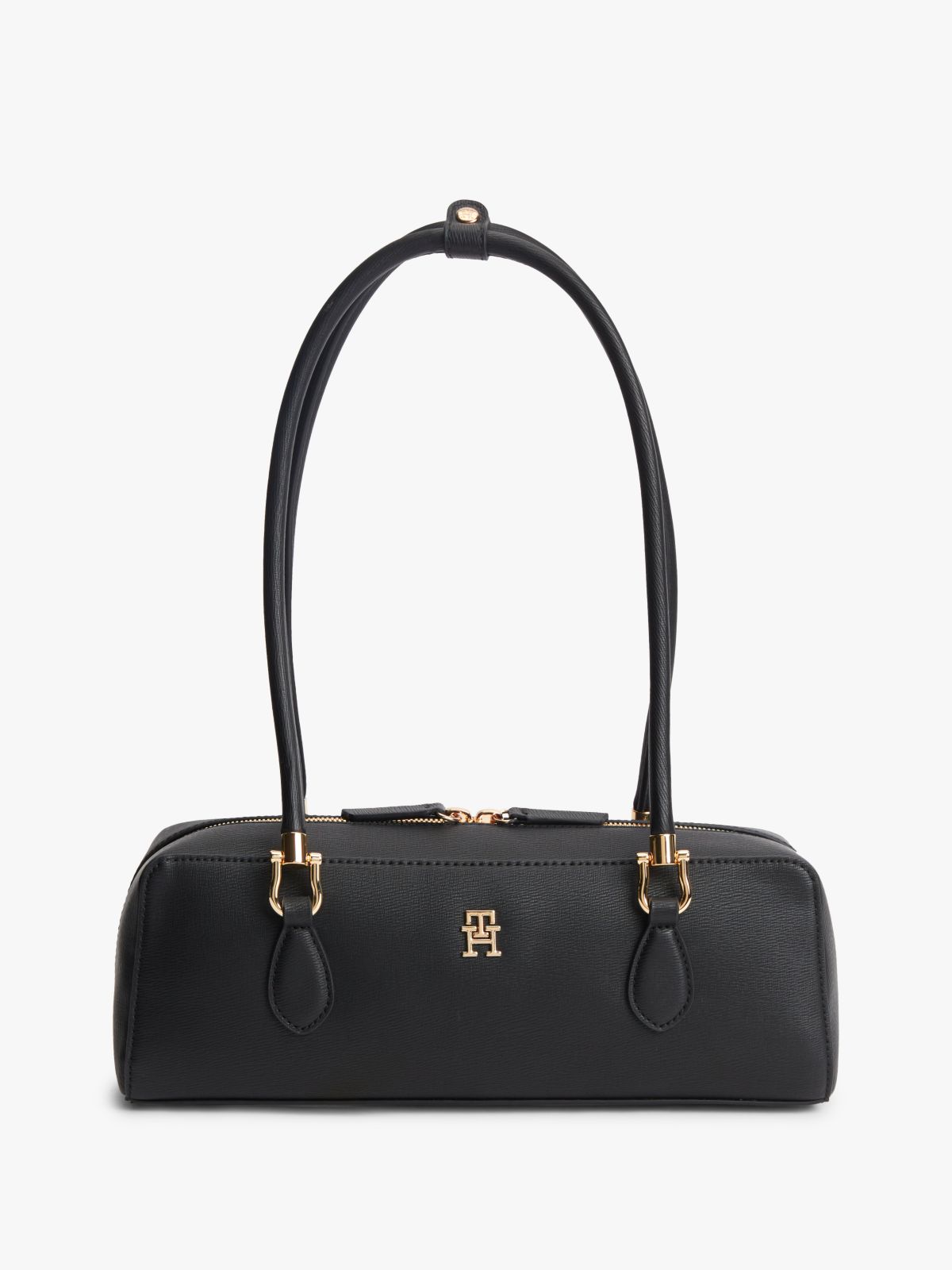 TH Monogram Textured Shoulder Bag — Black