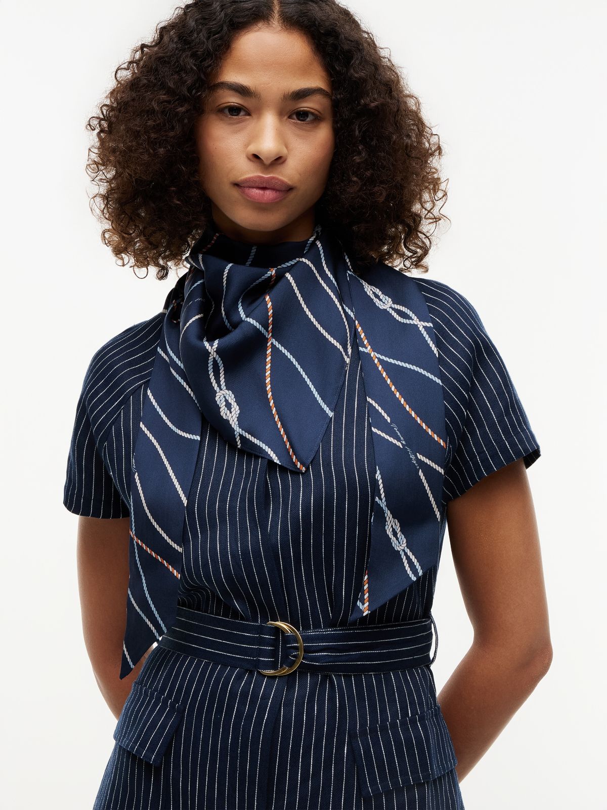 Rope Print Pure Silk Scarf — Blue