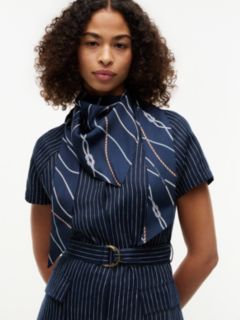 Rope Print Pure Silk Scarf — Blue 4