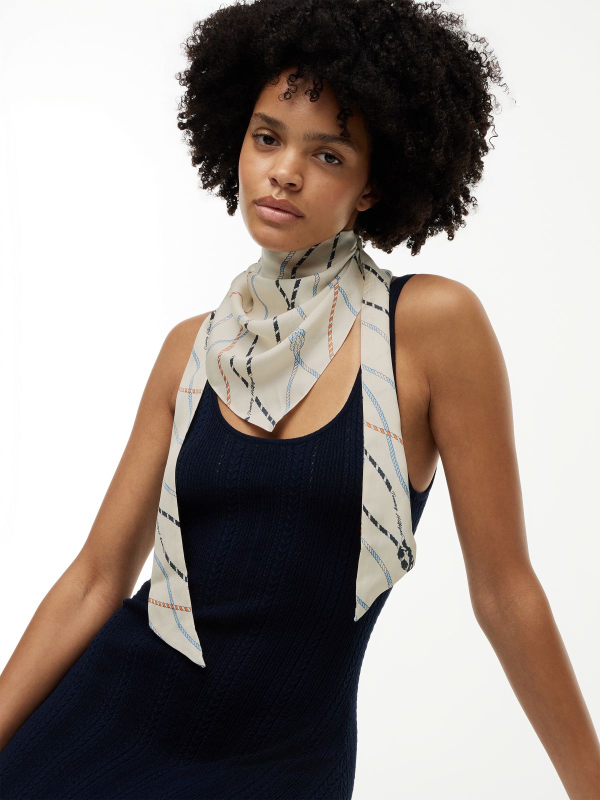 Rope Print Pure Silk Scarf — Beige