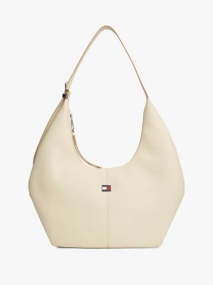 sac hobo souple à plaque drapeau beige pour femmes tommy jeans