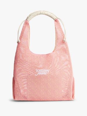 pink woven hobo bag for women tommy jeans