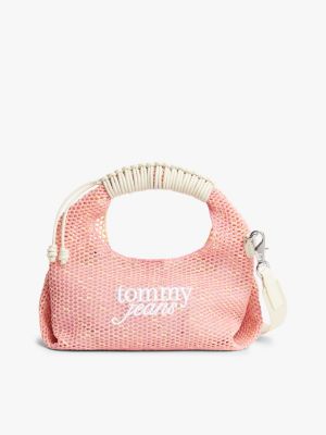 pink woven crossbody shoulder bag for women tommy jeans
