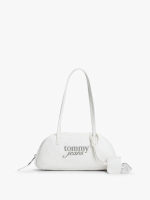 white torba na ramię z metalową zawieszką z logo dla kobiety - tommy jeans
