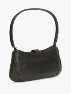 Abstract Buckle Cracked Leather Shoulder Bag — Black 3