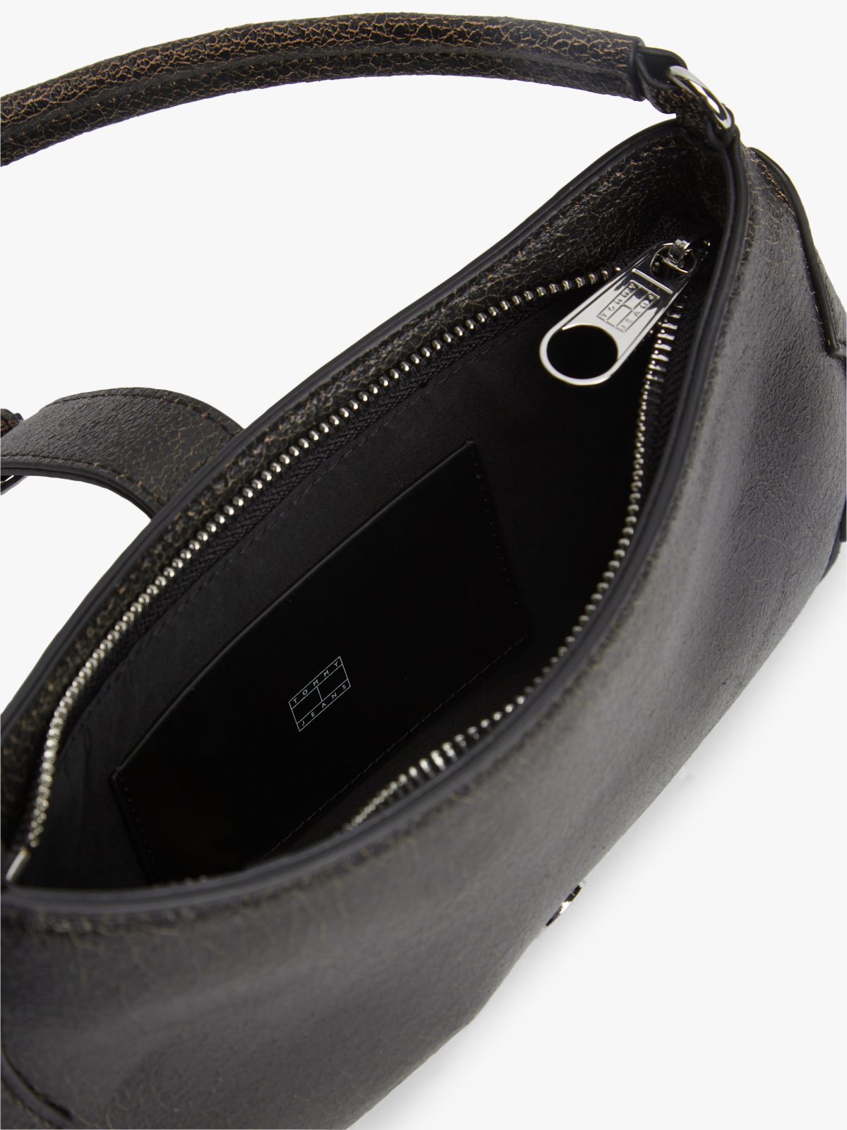 Abstract Buckle Cracked Leather Shoulder Bag — Black
