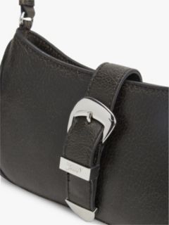 Abstract Buckle Cracked Leather Shoulder Bag — Black 5