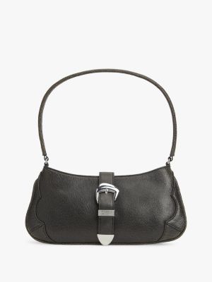 sac épaule en cuir craquelé à boucle abstraite black pour femmes tommy jeans