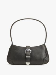 Abstract Buckle Cracked Leather Shoulder Bag — Black 1