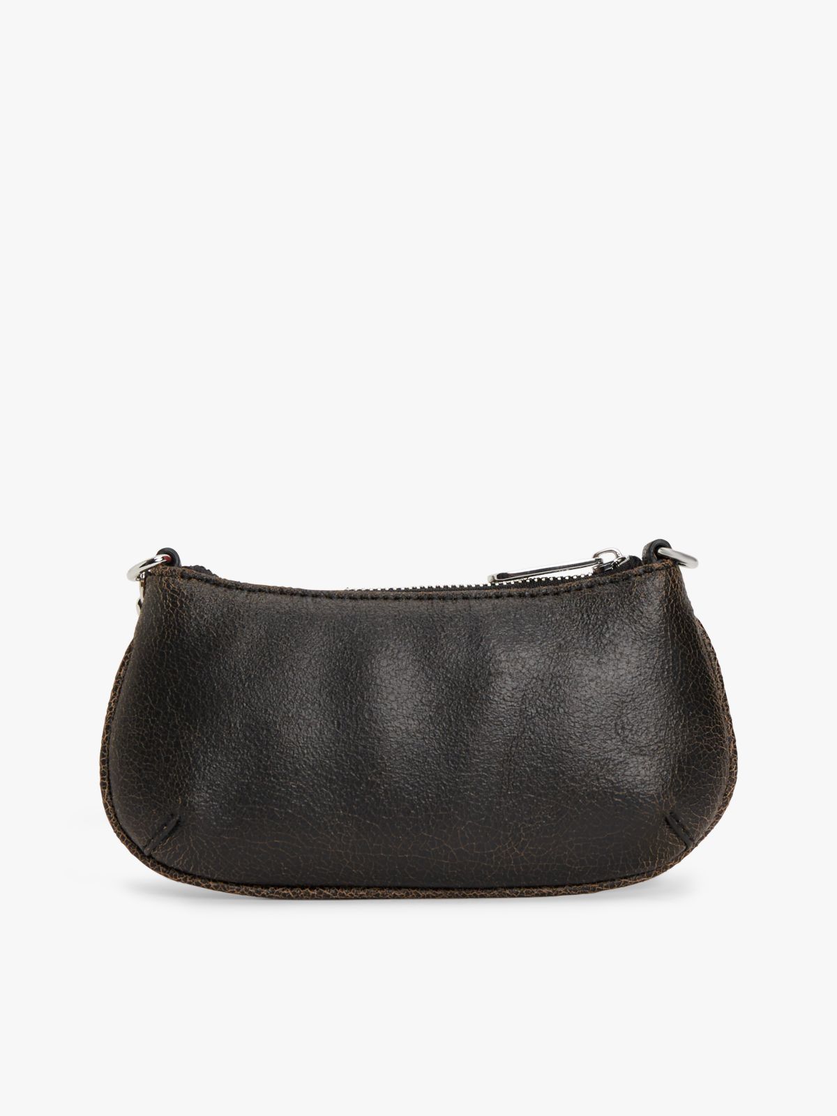 Chain Strap Cracked Leather Logo Wallet — Black