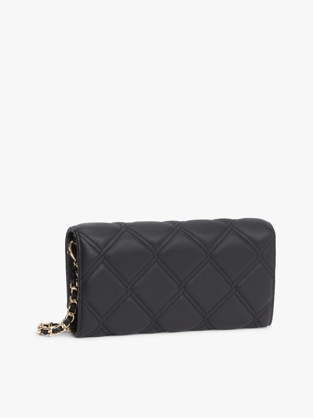 Quilted TH Monogram Chain Strap Wallet — Black
