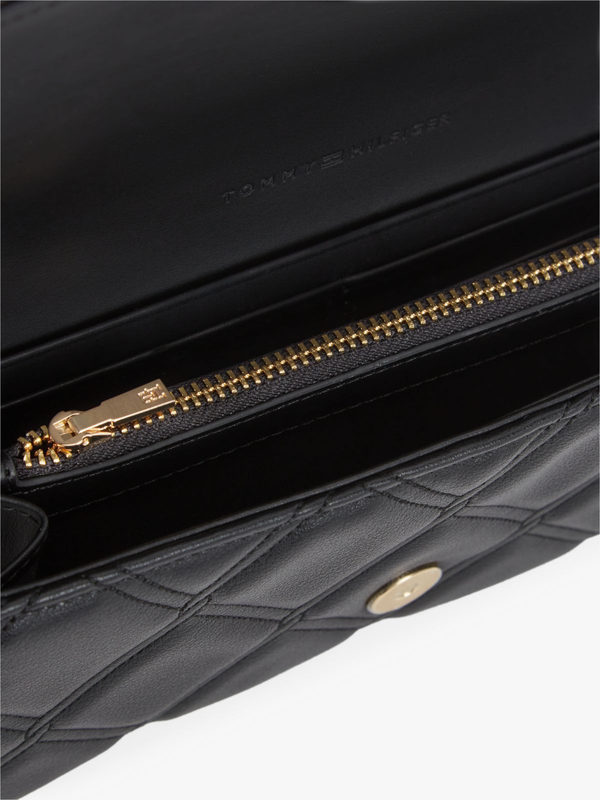 Quilted TH Monogram Chain Strap Wallet — Black
