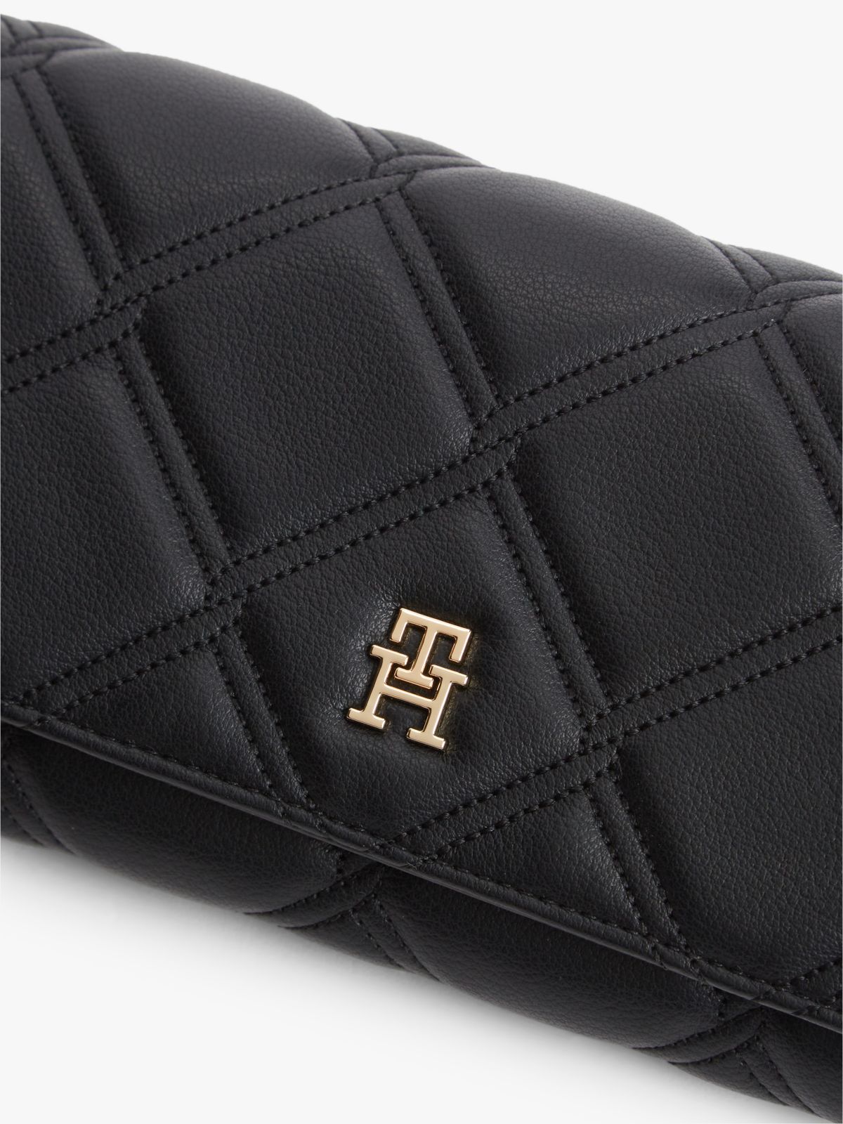 Quilted TH Monogram Chain Strap Wallet — Black