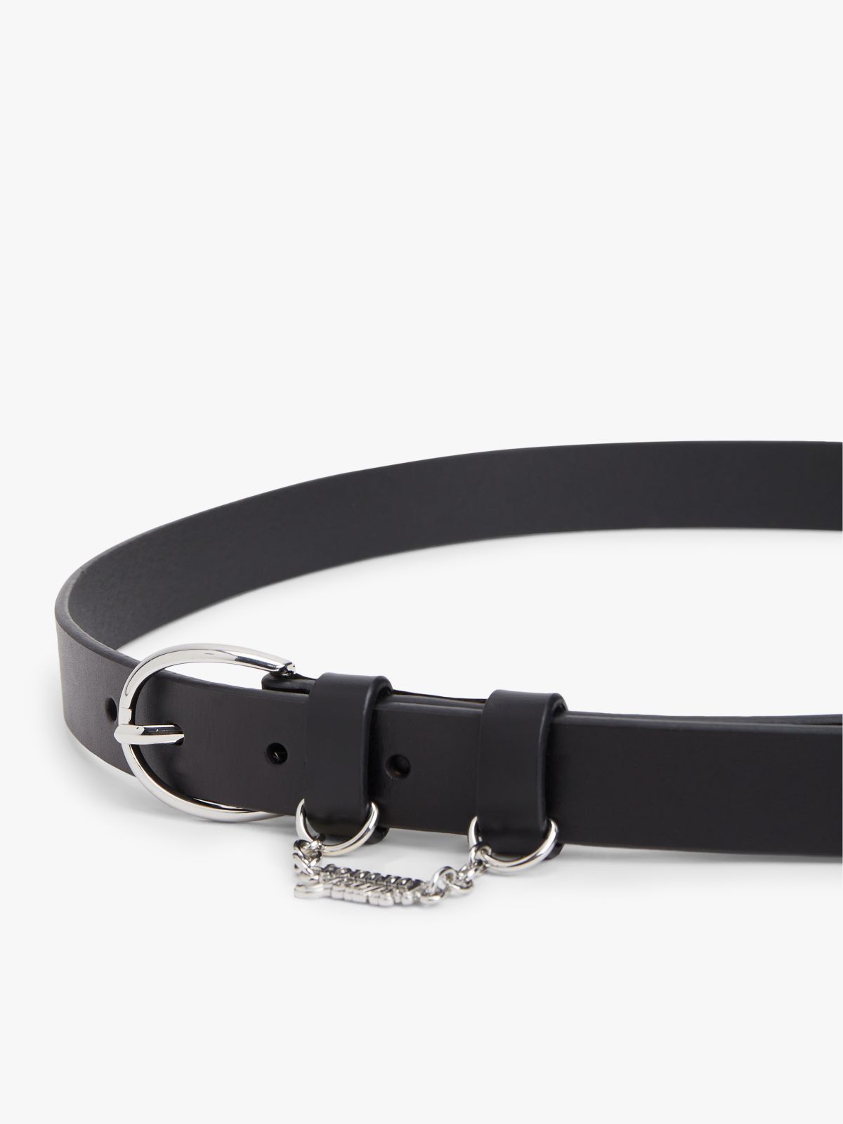 Logo Plaque Charm Leather Belt — Black