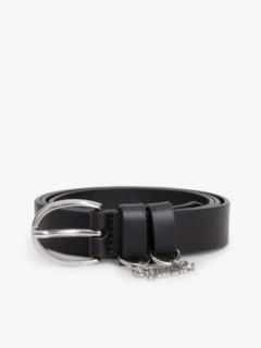 Logo Plaque Charm Leather Belt — Black 4