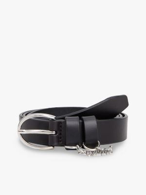 black leren riem met bedel en metalen logo voor dames - tommy jeans