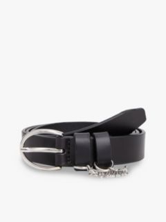 Logo Plaque Charm Leather Belt — Black 1