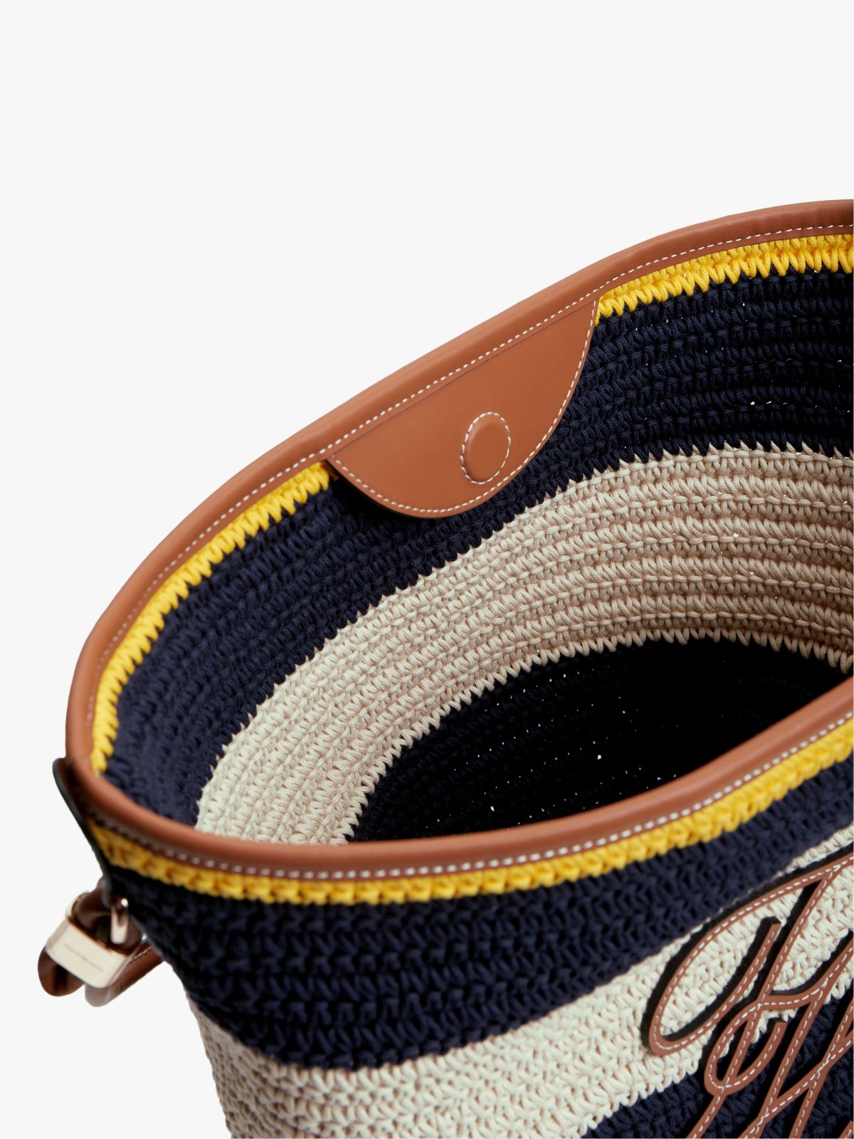 Logo Appliqué Woven Bucket Bag — Multi