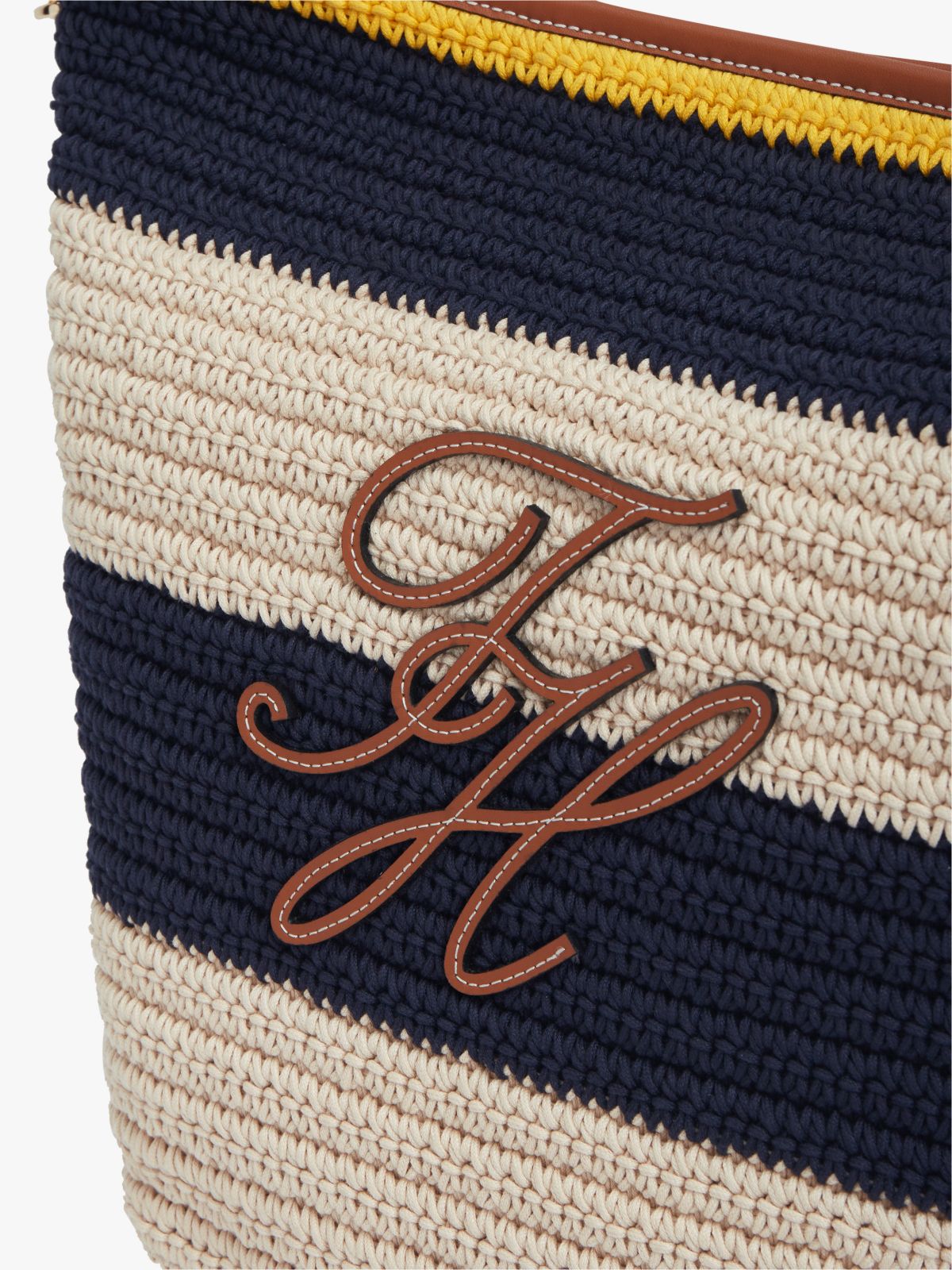 Logo Appliqué Woven Bucket Bag — Multi