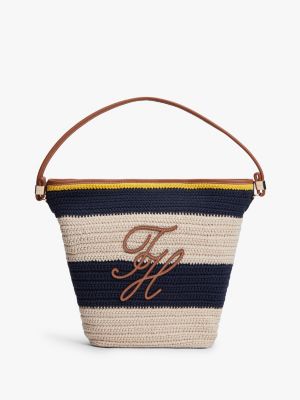 blue logo appliqué woven bucket bag for women tommy hilfiger