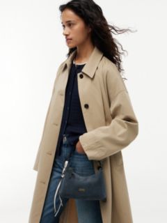 Metal Logo Suede Shoulder Bag — Blue 2