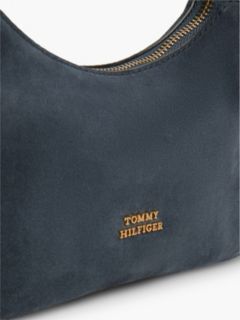 Metal Logo Suede Shoulder Bag — Blue 4