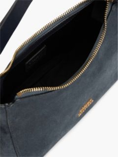Metal Logo Suede Shoulder Bag — Blue 5