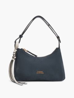 Metal Logo Suede Shoulder Bag — Blue 1