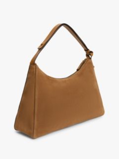 Metal Logo Suede Shoulder Bag — Brown 3