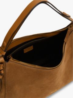 Metal Logo Suede Shoulder Bag — Brown 4