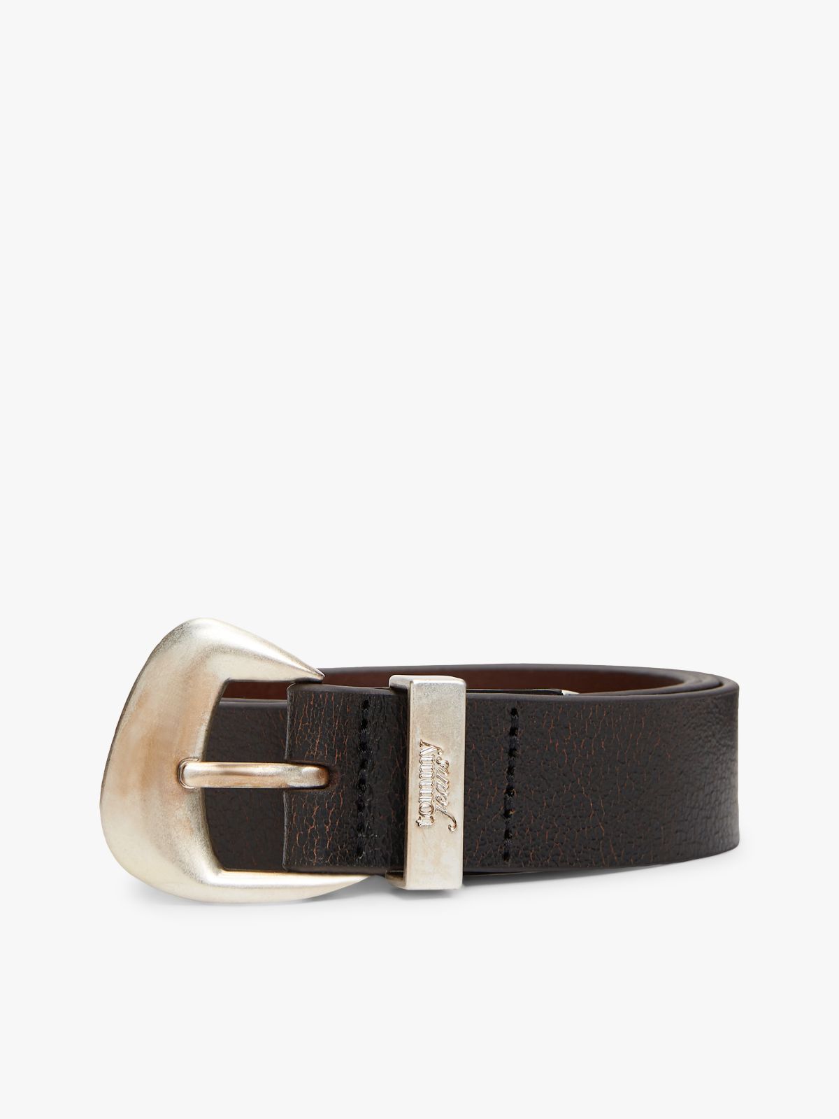 Abstract Buckle Cracked Leather Belt — Black