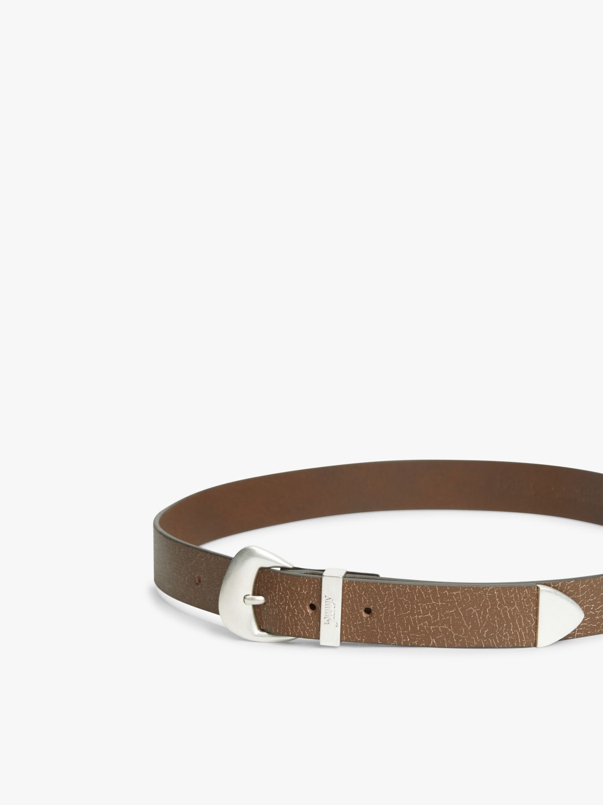 Abstract Buckle Cracked Leather Belt — Brown
