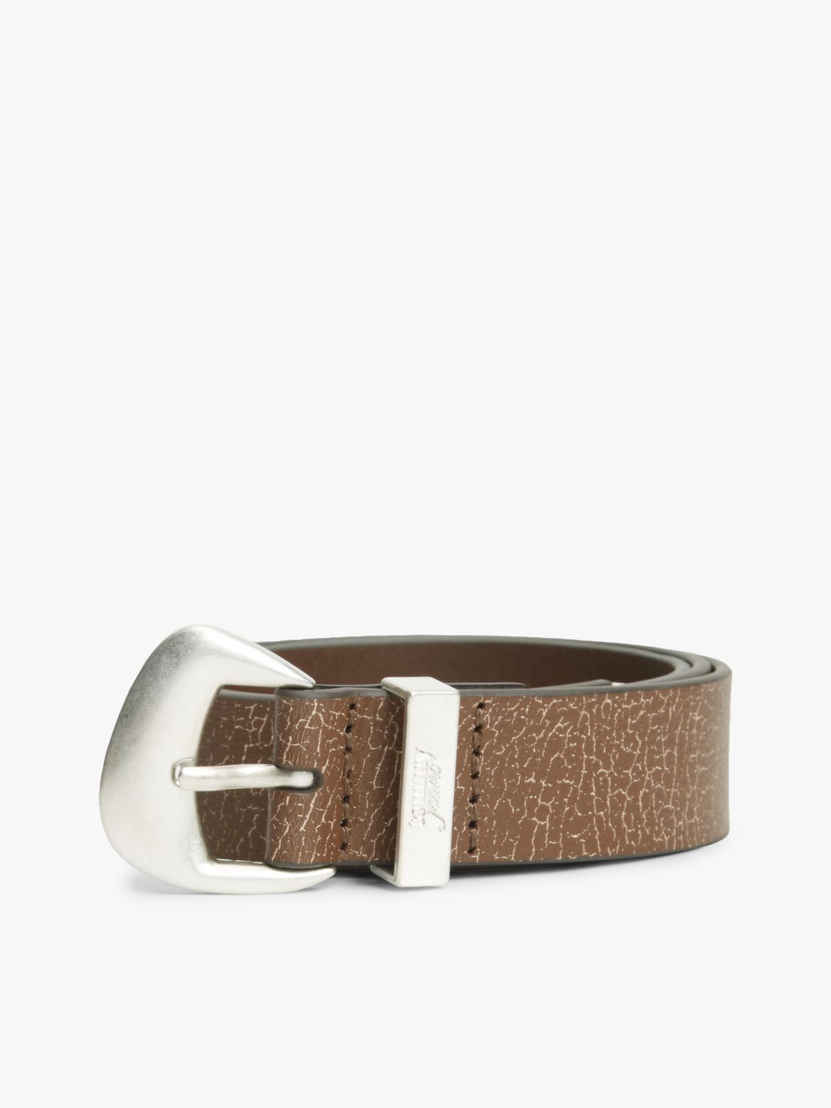 Abstract Buckle Cracked Leather Belt — Brown