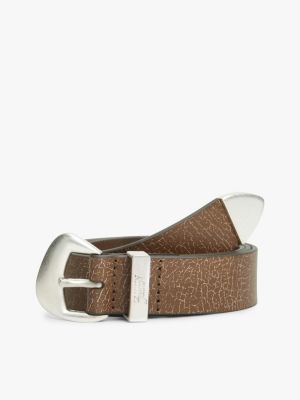 brown ledergürtel mit abstrakter schnalle für damen - tommy jeans
