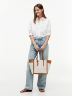 Logo Charm Linen Blend Canvas Tote Bag — Multi 2