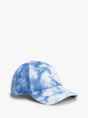 blue baseball-cap im batik-look mit logo-stickerei für damen - tommy jeans