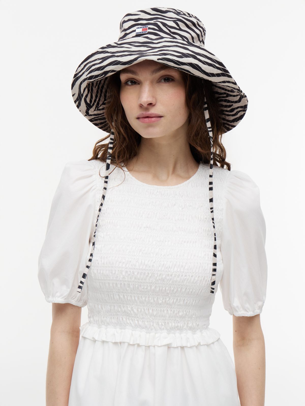 Zebra Print Logo Plaque Bucket Hat — Multi