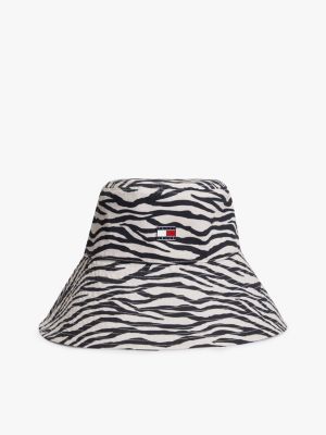 multi zebra print logo plaque bucket hat for women tommy jeans