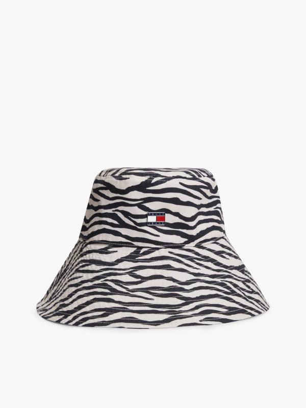 Zebra Print Logo Plaque Bucket Hat — Multi