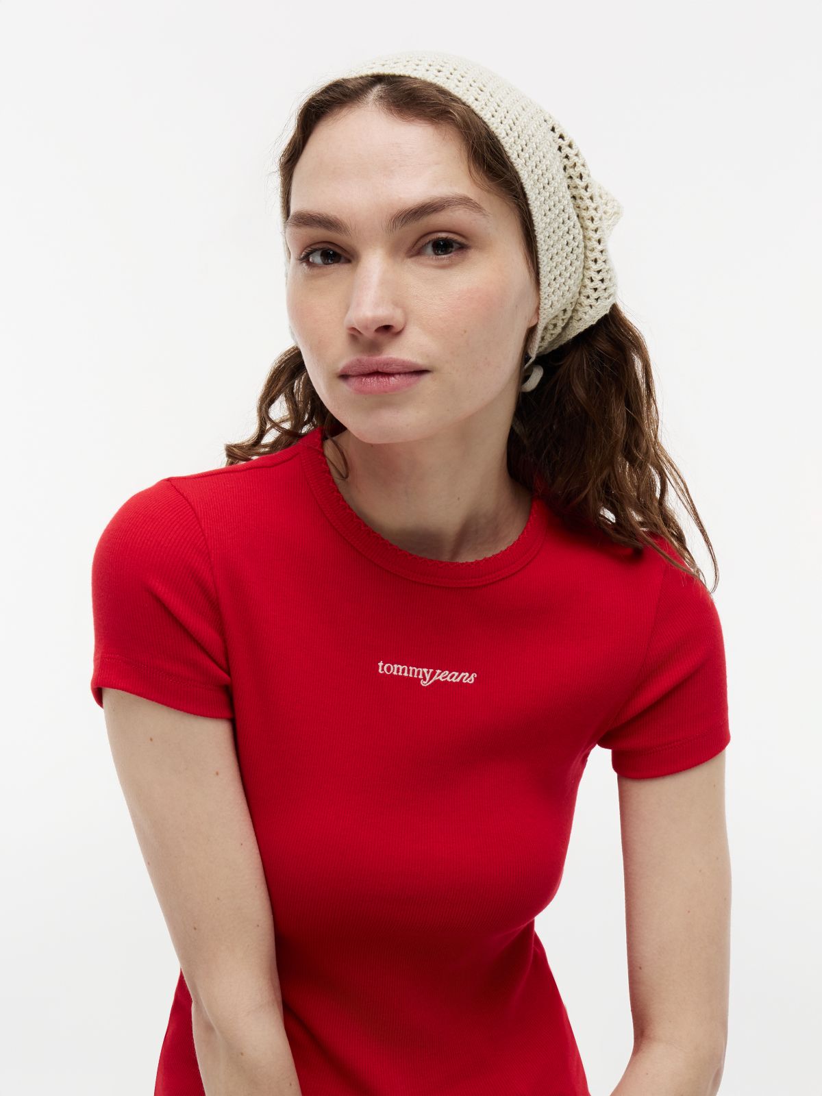Logo Embroidery Woven Bandana — Beige
