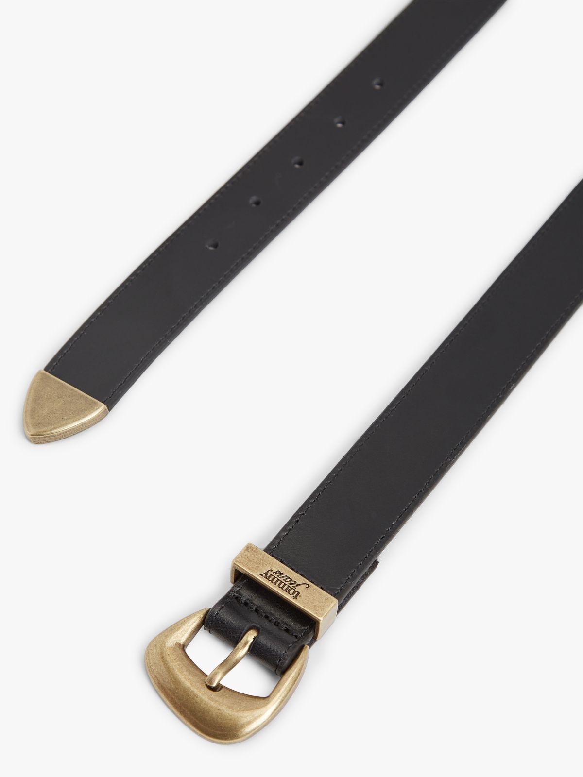 Abstract Buckle Debossed Logo Leather Belt — Black