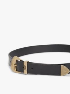 Abstract Buckle Debossed Logo Leather Belt — Black 3