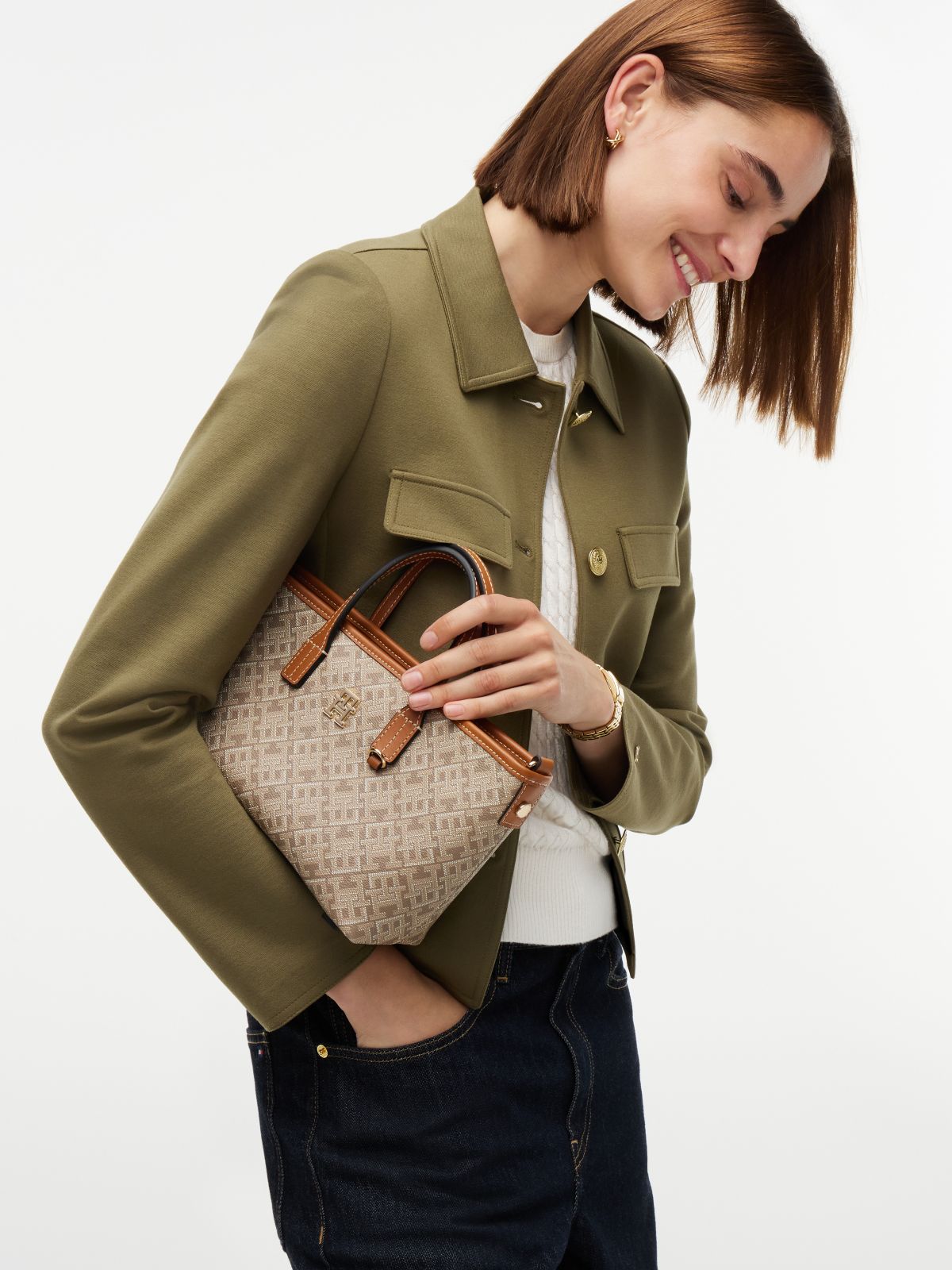 TH Monoplay Crossbody Tote Bag — Khaki