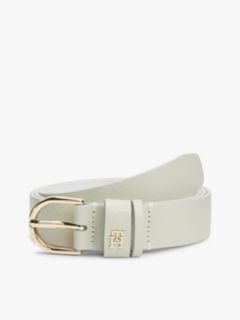 TH Monogram Debossed Leather Belt — Beige 1