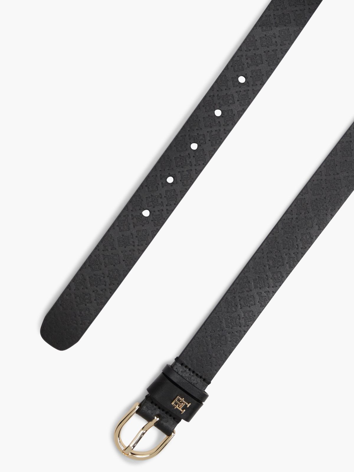 TH Monogram Debossed Leather Belt — Black