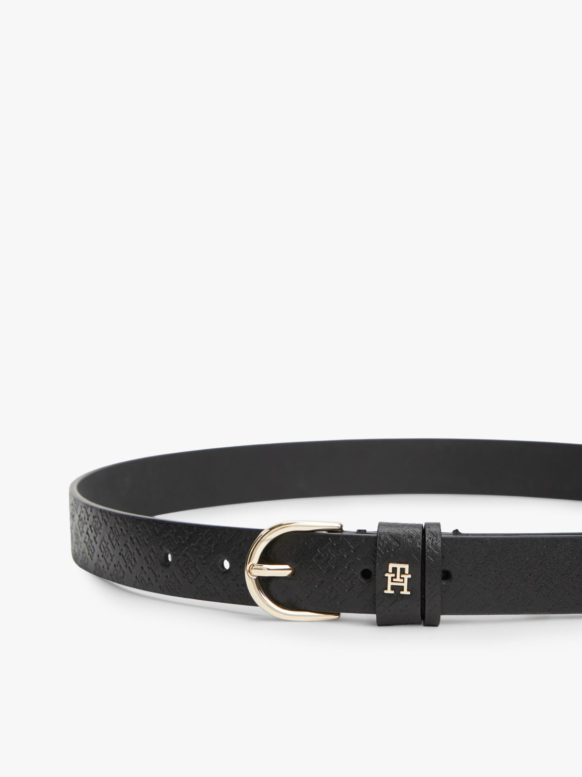 TH Monogram Debossed Leather Belt — Black